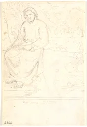 An Old Man Sitting Next to a Mighty Tree Trunk, a Biblical Figure?