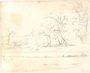 A Coast Covered with Dense Forest, in the Background a City. Below: Study for the Same Picture