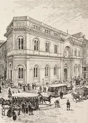 Evangelical Church on Via Nazionale, Rome, Italy, engraving after a drawing by Dante Paolocci, from L