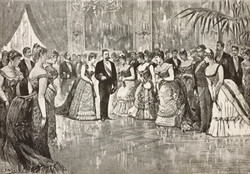 Umberto I and Margherita of Savoy at ball in Quirinal Palace, Rome, Italy