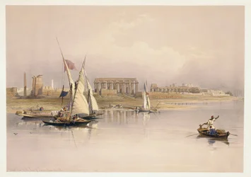 Ruins of Luxor from River Nile, engraving based on drawing by David Roberts