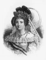 Portrait of Maria Cristina de Borbon, queen consort of Spain from 1829 to 1833, and queen regent from 1833 to 1840, engraving