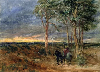 Travellers Approaching a Signpost on a Heath