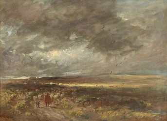Moorland landscape: shepherd and sheep, c1810