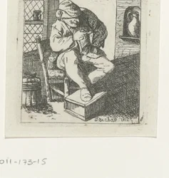 Man Smoking a Pipe on a Chair