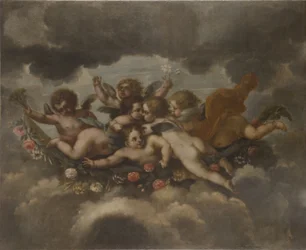 Putti Decorating with Flowers