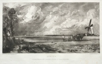 Various Subjects of Landscape, Characteristic of English Scenery from Pictures Painted by John Constable, R.A.: Spring. A Mill on a Common. Hail Squalls. East Bergholt, Suffolk