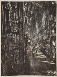 A boiler room on a battleship, illustration from 