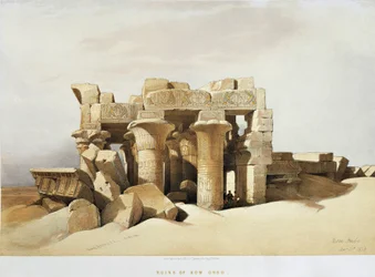 Egypt, The ruins of the Temple of Kom Ombo dedicated to Sobek and Horus, engraving