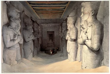 Giant limestone statues of Rameses II, Temple of Rameses, Abu Simbel, Egypt, 1836