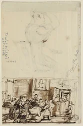 People at a Table (recto), and Study for Cottage Toilet (verso)