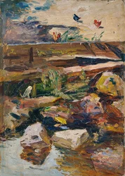 Stream Bank with Chickens