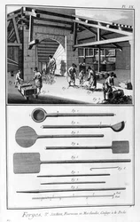 A forge, furnace, pouring into the cast
