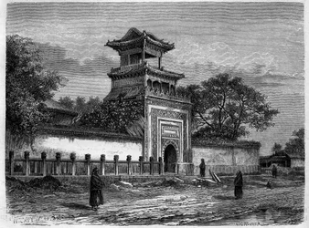 Mosque in Beijing in the 1870s. Engraving after a drawing by Deroy, in 
