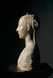 Bust of a young lady. Marble sculpture by Desiderio da Settignano (ca. 1430-1464). Dimensions: 146 cm. Florence, Museo Nazionale del Bargello
