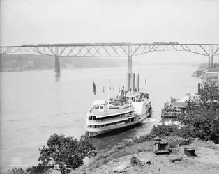 Passing Over and Under Poughkeepsie Bridge, Poughkeepsie, N.Y.