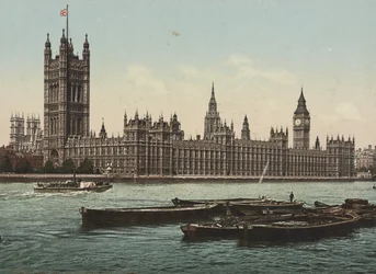 Houses of Parliament from the river, London, c.1890-1900