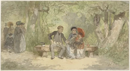 Man, Woman, and Child on a Bench in the Park