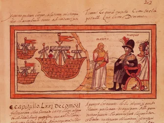 The Indian Princess Malinche or Dona Marina, Mistress of Hernando Cortes Interpreting for Him