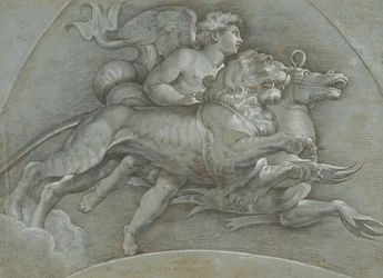 A Winged Putto Riding a Sea Horse and a Lion after Raphael