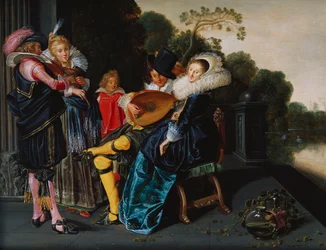 An Elegant Party Making Music by an Ornamental Lake