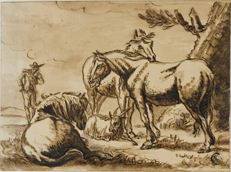 Horses, Goat and a Man