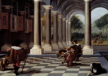 Skitel Players Game of Bowling on a Checkerboard Floor (Detail)