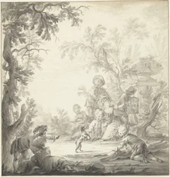 Design for a Mural Painting with Children and a Puppy