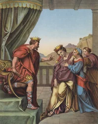 King Ahasuerus promising Esther he will grant anything she requests