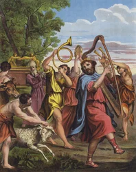 King David dancing before the Ark of the Covenant as he brings it to Jerusalem