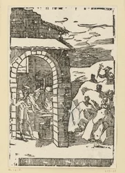 The Call of the Metals. Hephaestus (Vulcan) and a Scholar Stand by the Fire of a Forge, While Outside in the Rocks the Gods (as Representatives of the Metals) are Hidden: Saturn (Lead), Jupiter (Tin), Venus (Copper), Luna (Silver), Mercury (Quicksilver)