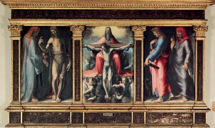 Triptych of the Trinity: Saint Cosimo, Saint John the Baptist, the Trinity, Saint John the Evangelist and Saint Damien