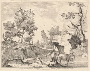 Landscape with Shepherdess and Herd at a Watering Hole