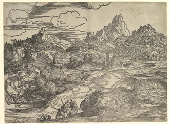 Landscape with Family Walking Together in the Foreground, at Left Two Figures