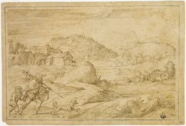 River Landscape with Saint Roch and a Child Traveling with Dog