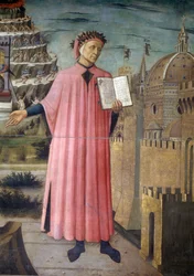 Italy, Tuscany Region, Florence, Cathedral, portrait of Dante Alighieri, Florence and allegory of Divine Comedy by Domenico di Michelino