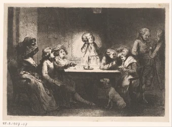 Group Around a Table by Candlelight