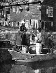 Greengrocer bringing goods by boat, Marken, Holland