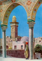 Islamic minaret on Temple Mount, Jerusalem, Palestine