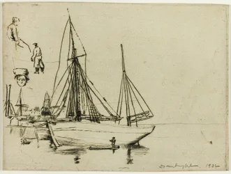 Sketch of Fishing Boats and Sailors