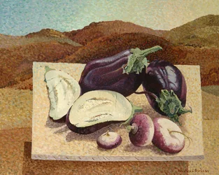 Still life on canvas in a landscape