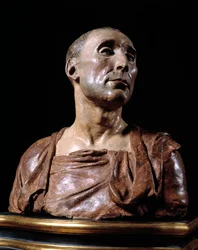 Bust portrait of the condottiere Niccolo da Uzzano (1359-1431). Terracotta sculpture by Donato de