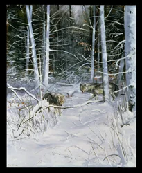 Wolves in a Snowy Forest