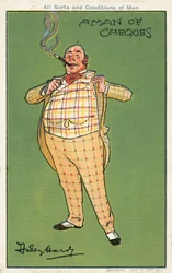 A man of cheques: a fat wealthy man wearing a checked suit