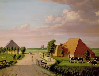 A Study of Leeuwarden in Holland with a Herd of Friesian Cattle in the Foreground