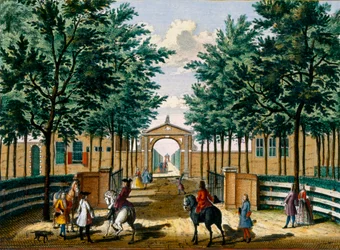 Gardens of the pleasure palace of Francois van Haringkaspel, from Het Zeganpralent Kennemerlant by Hendrick de Leth and Matthias Brouerius Van Nidek, published c.1700-1730