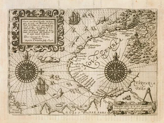 Map of the newly discovered Nova Zembla, illustration from Diarium Nauticum, seu vera descriptio trium navigationum admirandarum... by Gerrit de Veer