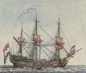 Ship of the Dutch East India Company (coloured engraving)