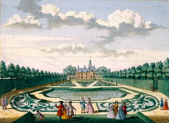View of Adrichem House with the garden and large pond, from Het Zeganpralent Kennemerlant by Hendrick de Leth and Matthias Brouerius Van Nidek, published c.1700-1730