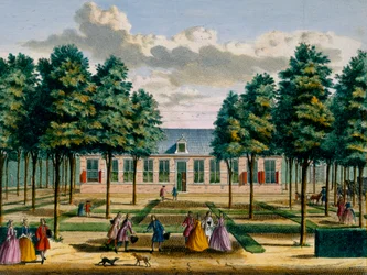 View of Jagerlust House, from Het Zeganpralent Kennemerlant by Hendrick de Leth and Matthias Brouerius Van Nidek, published c.1700-1730